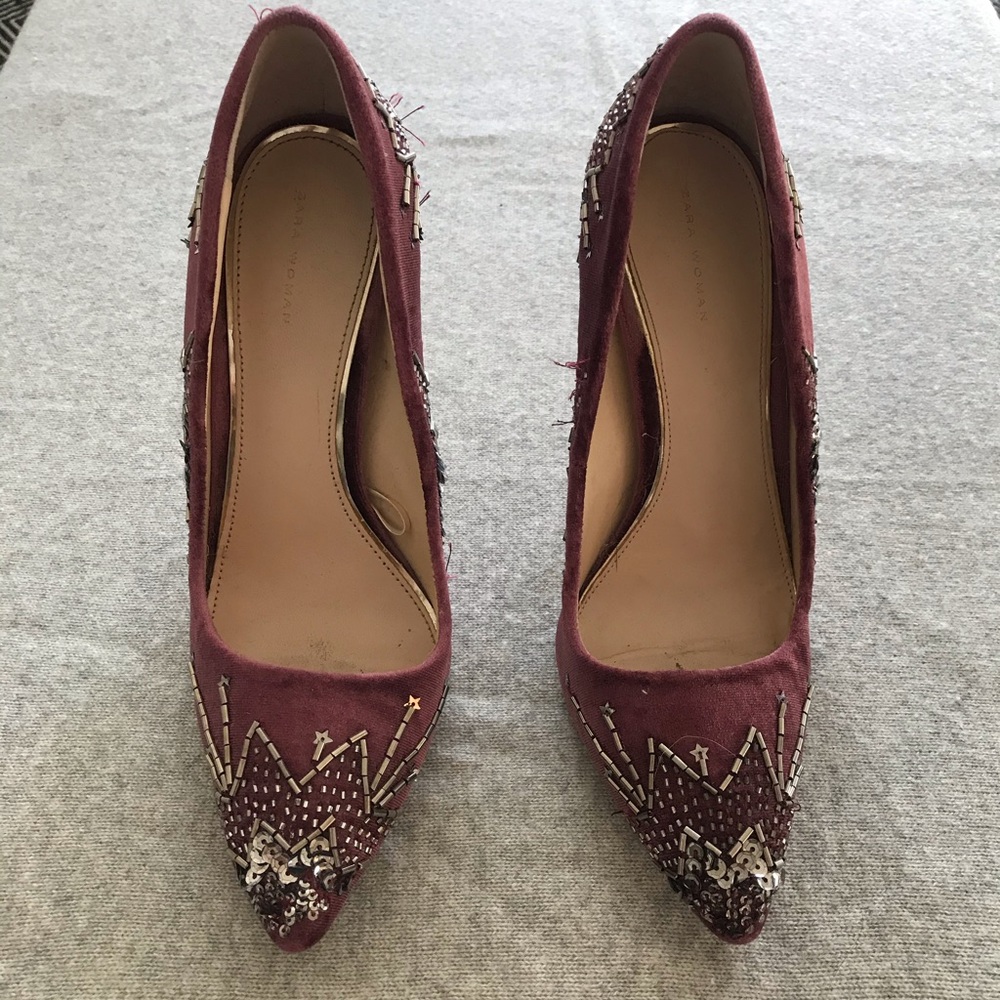 Zara velvet and crystal heels